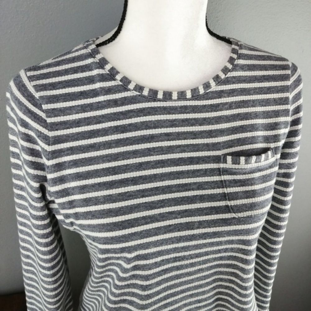 Land's End Navy Striped Sailor Top w/Pocket Sz XS - Picture 3 of 8